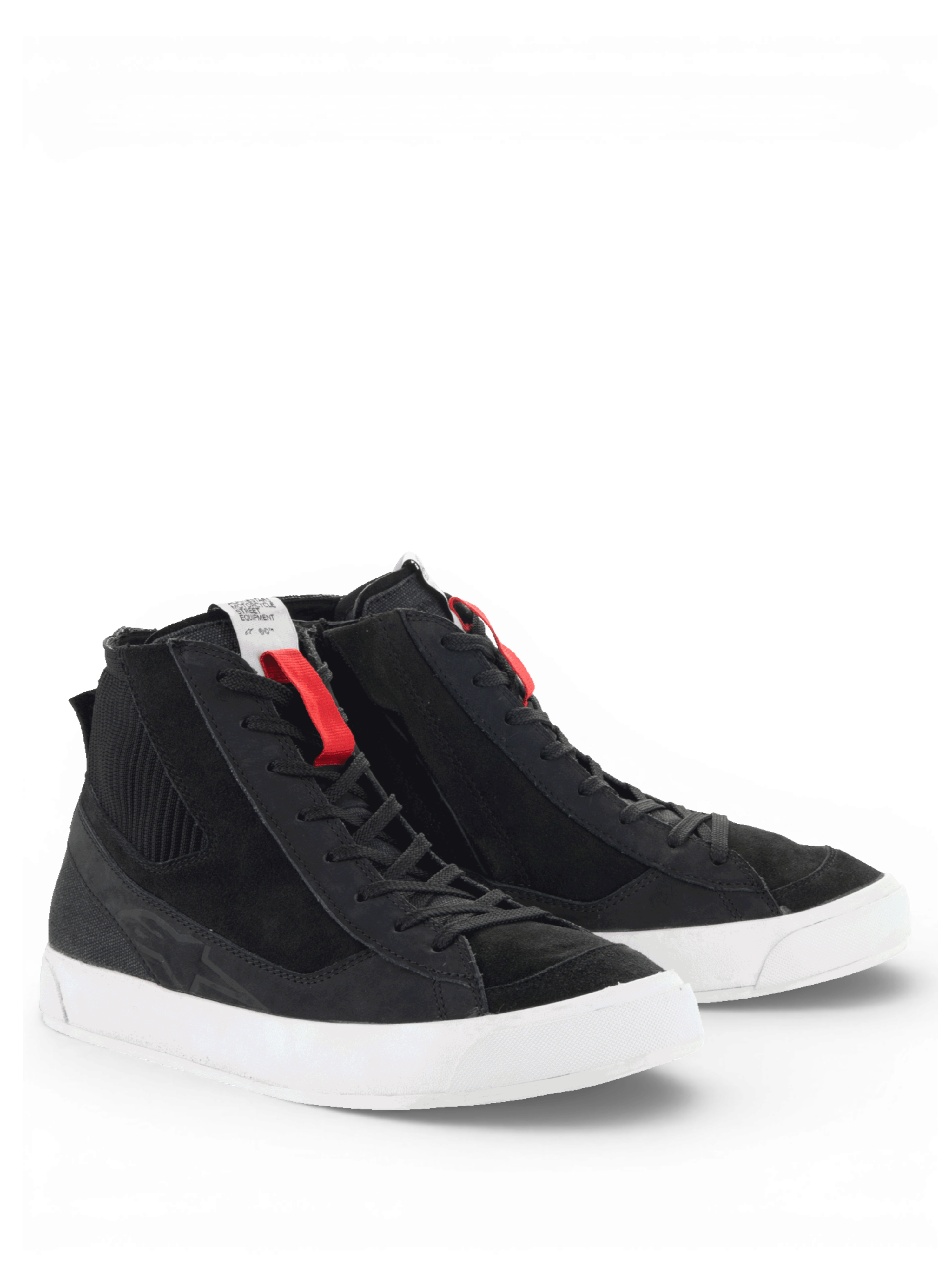 Alpinestars Stated køresko, urban motorcykelsneakers til herre i retro skatestil, sort og hvid, nubuck og ruskind med hvid sål