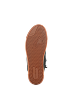 Alpinestars Stated sko, Black Gum, set nedefra af den vulkaniserede gummisål med sildebensmønster, Alpinestars-logo og TPF (Transversal Protection Frame) branding, urbant motorcykelfodtøj