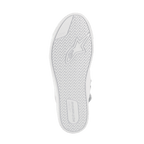 Alpinestars Stated sko, urbane motorcykelsko, White Cool Gray, set nedefra af den vulkaniserede gummisål, sildebensmønster med Alpinestars-branding og TPF (Transversal Protection Frame) logo for greb og sikkerhed