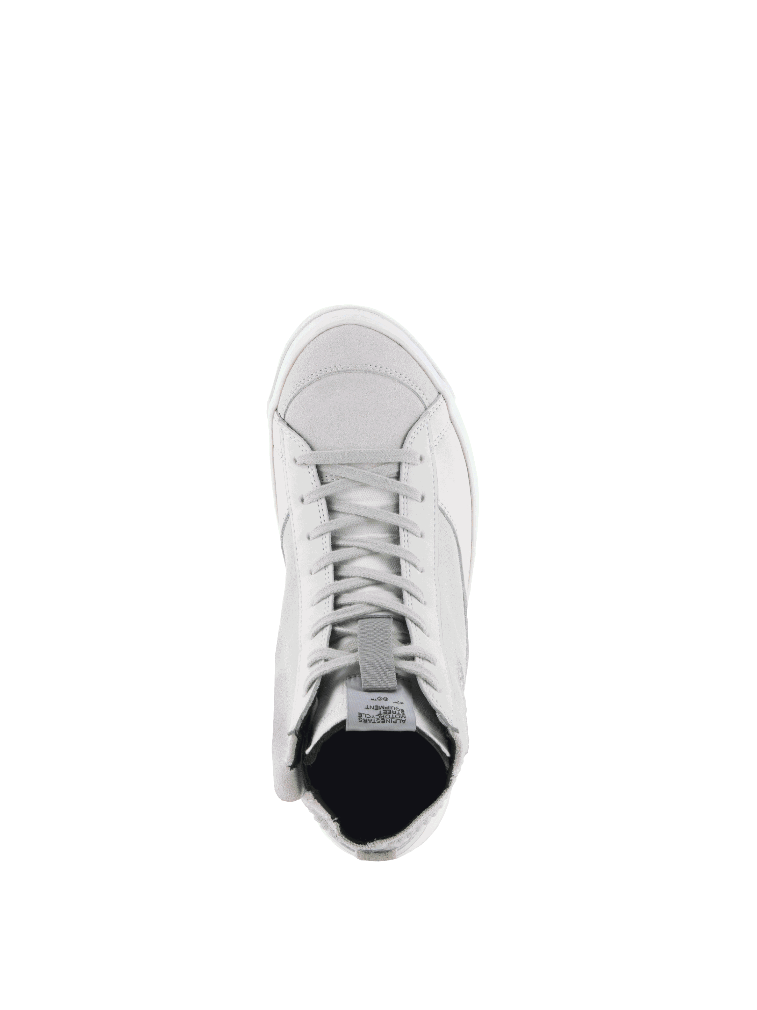 Alpinestars Stella Stated Podium sko, hvid og grå urban dame-køresko, set fra oven, nubuck og ruskind.