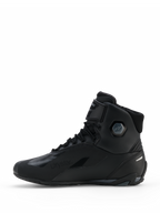 Alpinestars Faster-4 Drystar® sko, motorcykelsko, Black Cool Gray, sideprofil med sømløs mikrofiberkonstruktion, Drystar vandtæt branding, snørelukning med ankelrem og integreret beskyttende ankelstruktur.