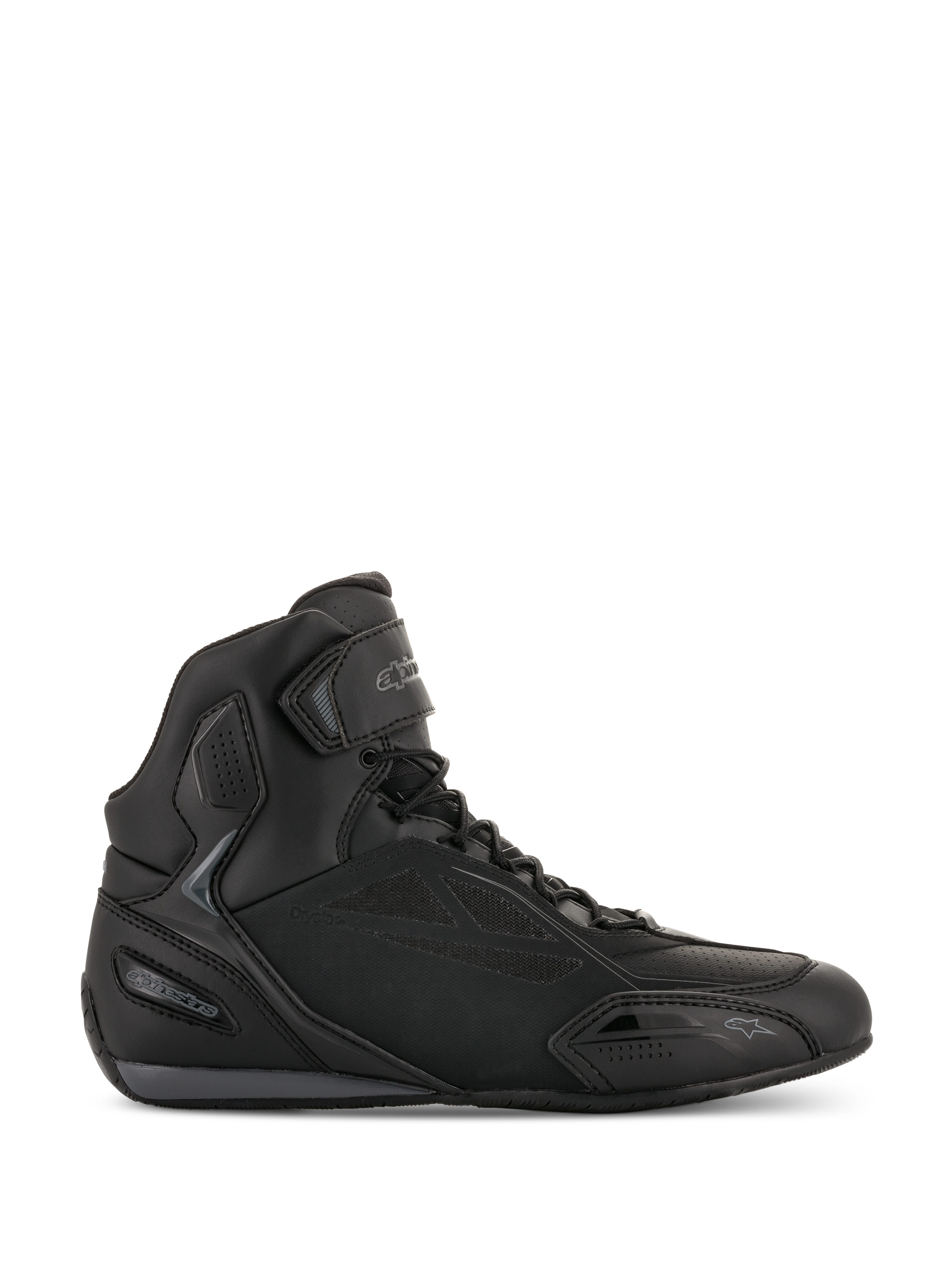 Alpinestars Faster-3 Drystar motorcykelsko, motorcykel-sneakers i sort og Cool Gray, højskaftet design med snørebånd og velcrostrop, vandtæt mikrofiber-chassis, sporty fodtøj til landevejskørsel