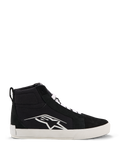 Alpinestars Ride-63 Canvas sko, urbane motorcykelsko, sort og hvid, stort hvidt Astars-logo på siden, tyk hvid flad sål, hvide snørebånd, afslappet high-top sneakerdesign