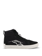 Alpinestars Ride-63 Canvas sko, urbane motorcykelsko, sort og hvid, stort hvidt Astars-logo på siden, tyk hvid flad sål, hvide snørebånd, afslappet high-top sneakerdesign