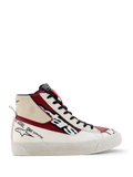 Alpinestars Stella Stated Flair sko, high-top sneakers til damer, rød, hvid og sort, motorsport-inspireret design med "one goal one vision"-branding, tekstureret hvid sål, trækstrop, læder- og stofkonstruktion