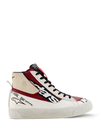 Alpinestars Stella Stated Flair sko, high-top sneakers til damer, rød, hvid og sort, motorsport-inspireret design med "one goal one vision"-branding, tekstureret hvid sål, trækstrop, læder- og stofkonstruktion