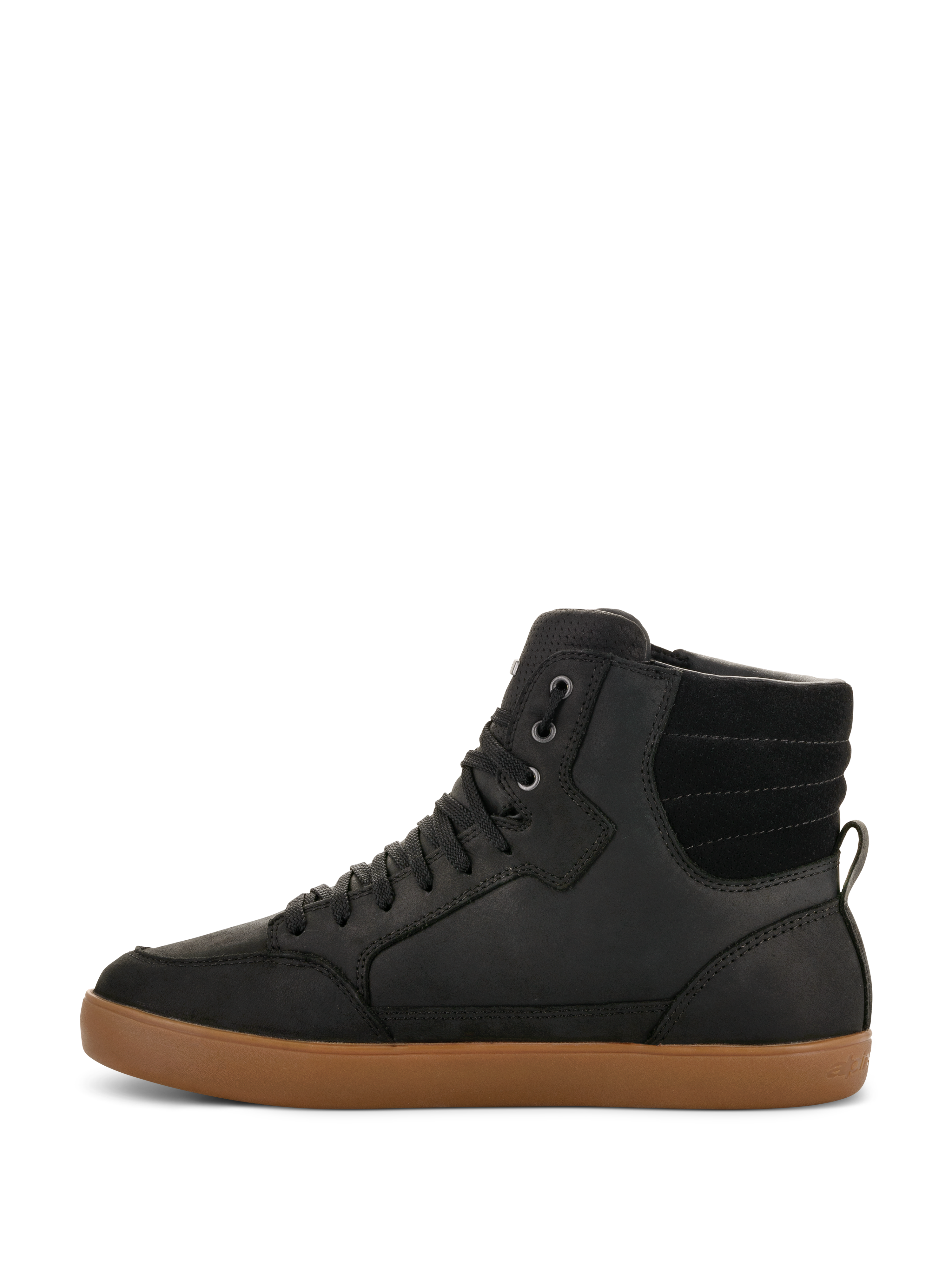Alpinestars J-6 Waterproof sko, motorcykelsko, sort med brun gummisål, set fra siden, high-top sneaker-design, læderoverdel, afslappet urbant motorcykelfodtøj