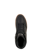 Alpinestars J-6 Waterproof sko, Black Gum, set oppefra, sort motorcykelkøresko i læder med gum-farvet gummisål, urban udstyr i sneaker-stil med sorte snørebånd