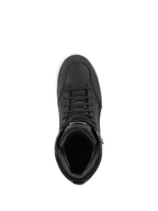Alpinestars J-6 Waterproof Shoe, sort og hvid, set ovenfra af motorcykelstøvle i sneaker-stil, førsteklasses sort læderkonstruktion med matchende snørebånd og hvid såldetalje, fodtøj til urban kørsel