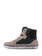 Alpinestars J-6 Waterproof sko, motorcykelsko, Black Flint White, high-top sneaker-stil med paneler i flintgråt og sort læder, cremefarvede snørebånd og en meleret hvid gummisål, afslappet urbant design til motorcykelbrug