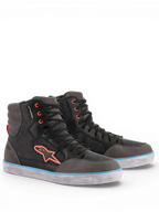 Alpinestars J-6 Waterproof Canvas men's urban riding shoes in gray and black leather with blue and orange accents.