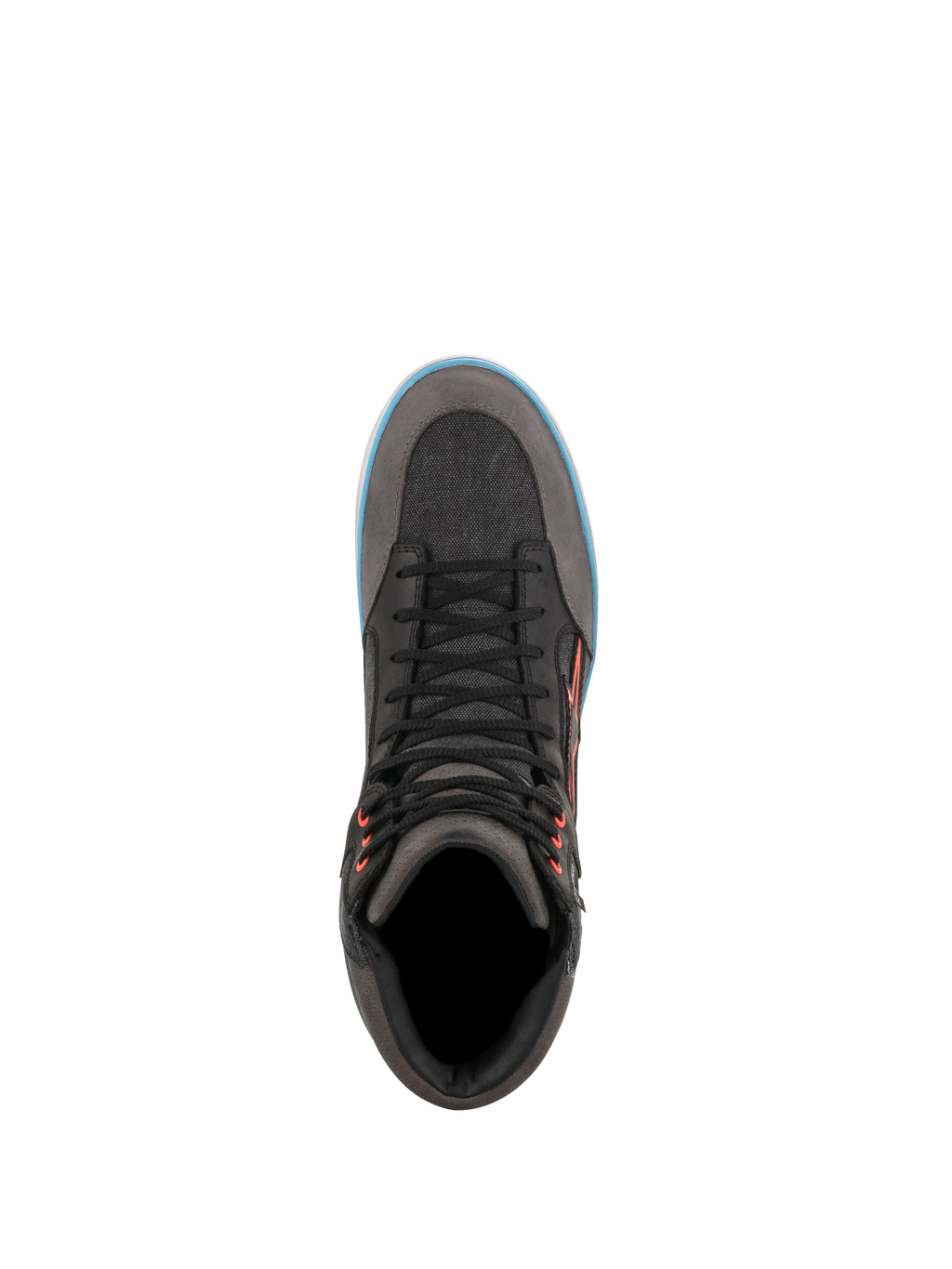 Alpinestars J-6 Waterproof Canvas motorcycle riding shoe, urban sneaker in Gray and Black with blue trim.
