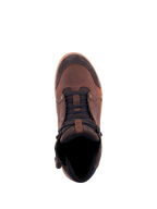 Alpinestars Chrome Crafted Drystar® sko, urban køresko, Brown Gum, set oppefra, overdel i læder og ruskind med mørke snørebånd og gummisål, casual vandtæt motorcykelfodtøj