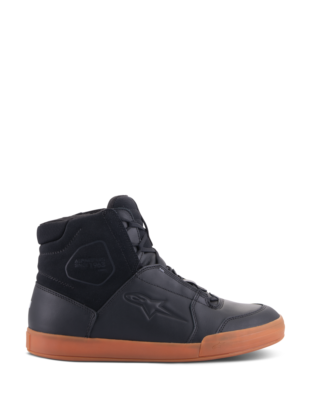Alpinestars Chrome Drystar® sko, urbane motorcykelsko, sort med gummisål, high-top design med paneler i premium læder og ruskind, casual beskyttende fodtøj i street-stil
