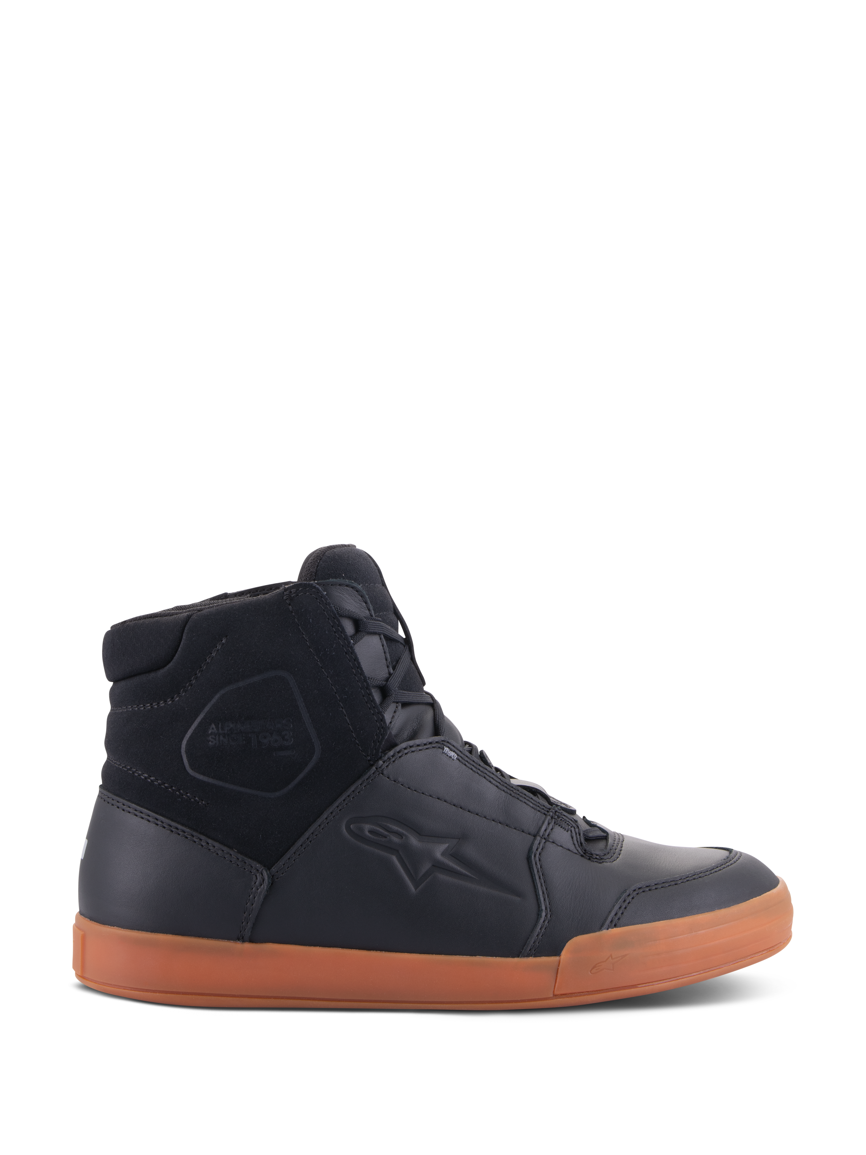 Alpinestars Chrome Drystar® sko, urbane motorcykelsko, sort med gummisål, high-top design med paneler i premium læder og ruskind, casual beskyttende fodtøj i street-stil