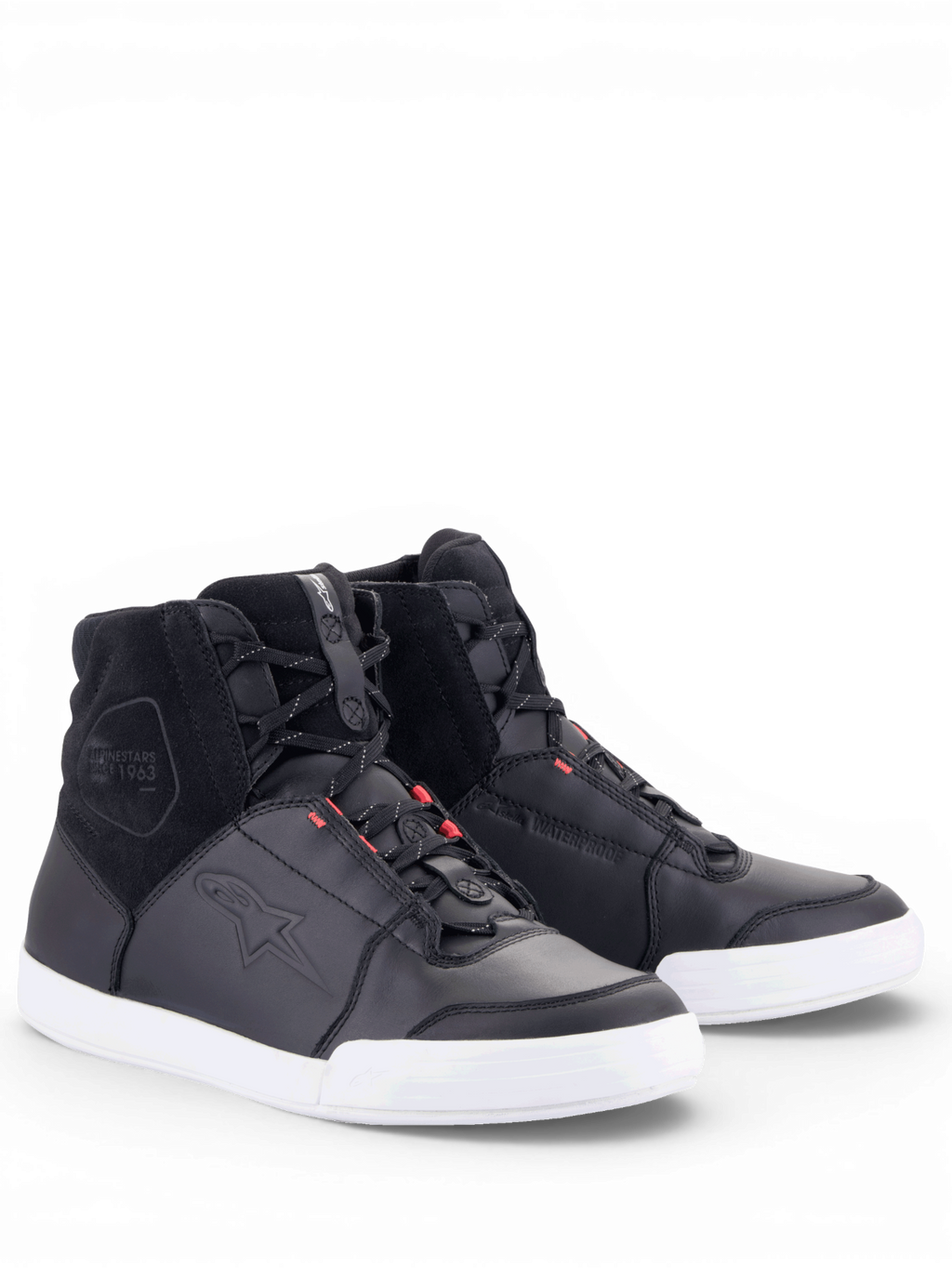 Alpinestars Chrome Drystar® køresko til damer, sorte urban motorcykelsneakers i læder og ruskind med hvid sål, vandtæt og CE-godkendt