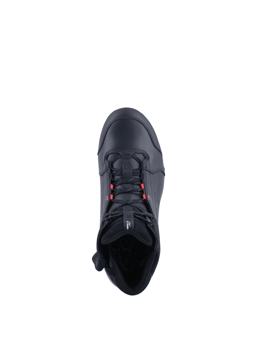 Alpinestars Stella Chrome Drystar® køresko til damer, vandtæt sort læder med pink detaljer, set oppefra.