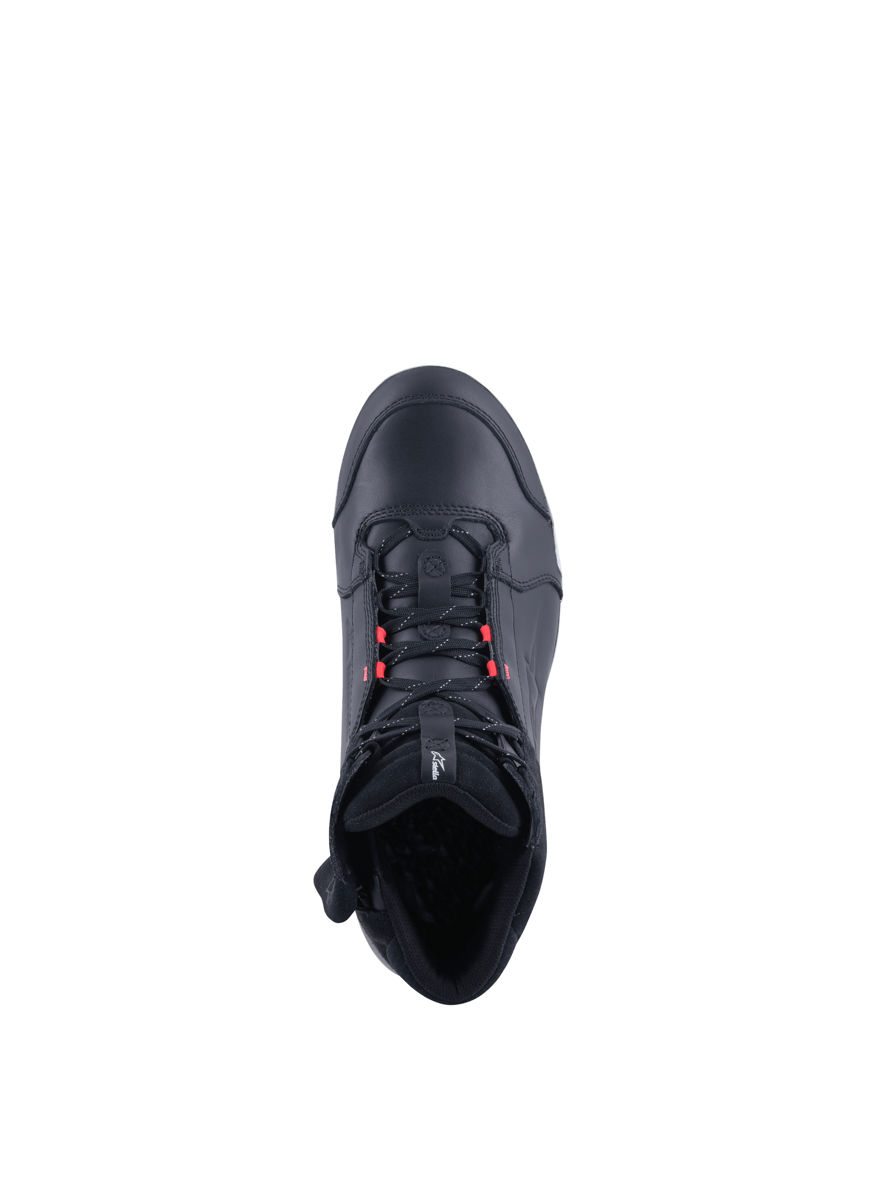 Alpinestars Stella Chrome Drystar® køresko til damer, vandtæt sort læder med pink detaljer, set oppefra.
