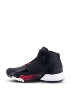 Alpinestars CR-X Women's Drystar® Riding Shoe, Motorcycle Riding Shoe, Black White and Diva Pink, side profile view showing a black ripstop upper, white heel section, and pink graphic accents, urban style with protective features