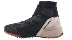 Alpinestars CR-1 Shoes, Motorcycle Riding Shoes, Black and Light Brown, high-top design featuring breathable 3D mesh and textile panels, Alpinestars branding on the heel, textured brown gum sole, technical footwear for warm weather riding