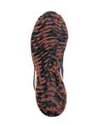 Alpinestars CR-1 Shoes, Motorcycle Riding Shoes, Black and Light Brown, sole view with marbled camouflage pattern, rugged tread for grip, TPF branding, technical footwear for touring and sport riding