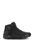 Alpinestars CR-X Drystar Riding Shoes, Black motorcycle footwear, side profile view, waterproof urban riding shoe, lace-up closure with top strap, thick textured rubber sole, sporty design with Alpinestars branding