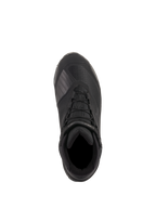 Alpinestars CR-X Drystar® Riding Shoes, Black, top-down view showing technical textile construction, integrated laces with ankle strap, and protective TPU gear shift zone, waterproof motorcycle footwear designed for all-day comfort.