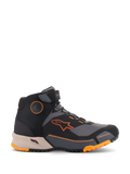 Alpinestars CR-X Drystar® Riding Shoes, Motorcycle Urban Shoes, Black Gray and Orange with Light Brown midsole, high-top design with Velcro ankle strap, featuring bright orange branding and rugged sole with orange accents