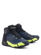 Alpinestars CR-X Drystar® Riding Shoes, Black Dark Blue and Yellow Fluo, waterproof motorcycle shoes with a running shoe silhouette, mid-cut design featuring athletic styling and bright fluorescent yellow accents.