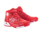 Alpinestars MM93 CR-X Drystar® køresko, klar rød og hvid, set fra siden, med '93'-grafik på siden, Alpinestars-logo på remmen, hvid teknisk sål, løbesko-inspireret silhuet til motorcykelkørsel