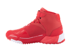 Alpinestars MM93 CR-X Drystar køresko, motorcykelsko, klar rød og hvid, sideprofil, strømlinet atletisk design med forstærket gearskiftepude, hvide detaljer på hæl og tå på en rød sål, fodtøj til bykørsel