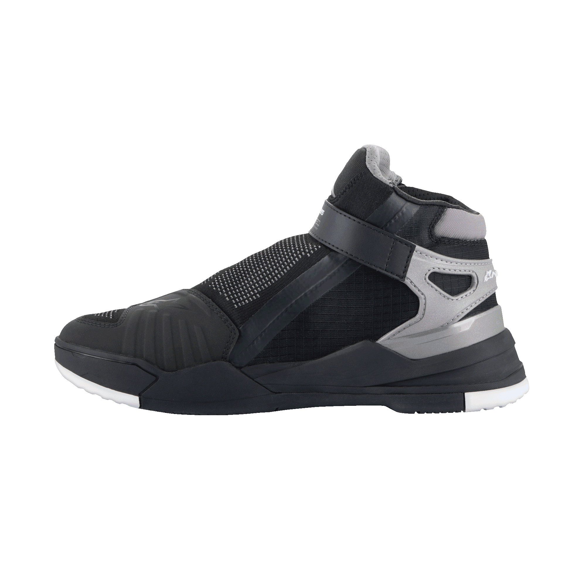 Alpinestars Speedflight Street Shoes, urbane motorcykelsko, Sort og Gun Metal, sideprofil med mesh-overdel, TPU-forstærkninger og lateral remlukning, sporty sneaker-inspireret design