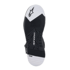Alpinestars Speedflight Street sko, sålvisning, sort og hvid gummisål med dobbelt densitet og tilspidset slidbanemønster, med Alpinestars-logo og TPF-branding, urbant motorcykelfodtøj