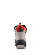 Alpinestars Speedstreet sko, motorcykelsko, sort, mandel og hot orange, set bagfra med forstærket hælkappe, mandelfarvede mikrofiberpaneler, klart orange indvendigt for og MO.ST.EQ.-branding