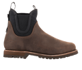 Alpinestars Turnstone sko, chokoladebrune Chelsea-støvler i læder, urbant motorcykelfodtøj, sorte elastiske sidepaneler, robust mønstret sål, klassisk silhuet