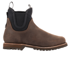 Alpinestars Turnstone sko, chokoladebrune Chelsea-støvler i læder, urbant motorcykelfodtøj, sorte elastiske sidepaneler, robust mønstret sål, klassisk silhuet