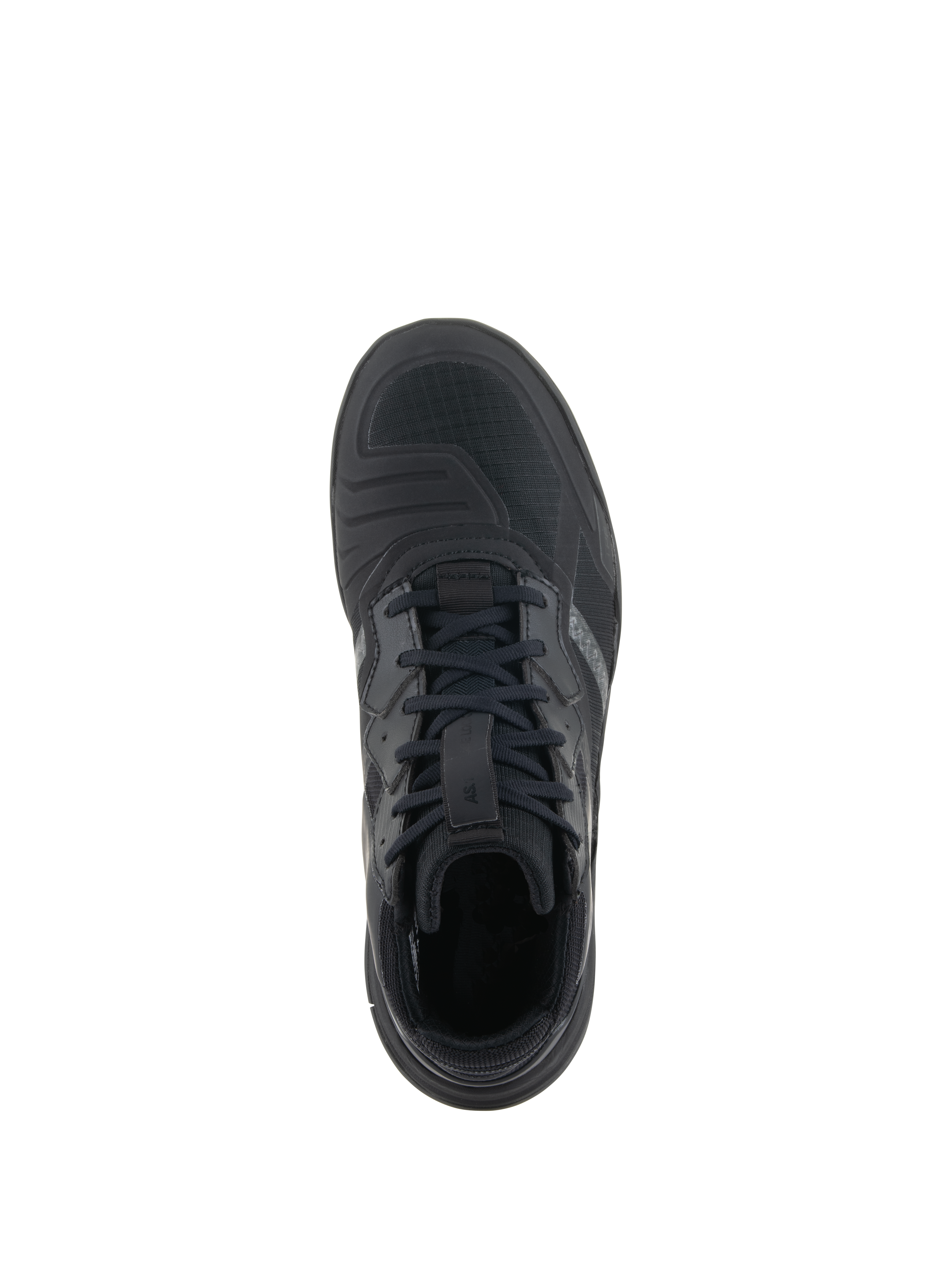 Alpinestars Speedflight-sko, sort sort, set fra oven, med overdel i performance ripstop, integreret gearskiftebeskytter, sorte snørebånd og et strømlinet urbant køredesign