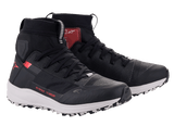 Alpinestars Speedforce Shoes, high-cut motorcycle riding shoes, Black White and Red, featuring a running shoe silhouette, MATRYX textile upper, white midsole, and red Alpinestars logo, technical urban footwear for road riding