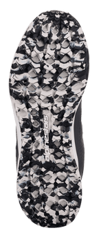 Alpinestars Speedforce sko, detalje af ydersålen, marmoreret sort og hvid, tekstureret mønster med centralt Alpinestars-logo, afslappet motorcykelkøresko designet til greb og komfort