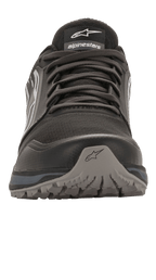 Alpinestars Meta Trail Shoes, Performance Running Shoe, Black and Dark Gray, front-facing view, durable toe cap with star logo, mesh construction with laces, rugged oil-resistant rubber outsole