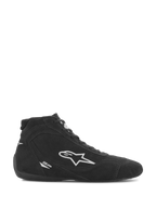 Alpinestars SP V2 sko, auto racing fodtøj, sort ruskind med hvidt Alpinestars stjerne-logo, højhalset profil, snørebinding, ultra-tynd racingsål, strømlinet motorsport-design