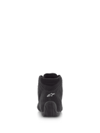 Alpinestars SP V2 sko, auto køresko, sort, set bagfra med overdel i premium ruskind, hvidt logo på hælen og tekstureret gummisål, professionelt motorsport-fodtøj