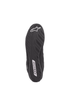 Alpinestars SP V2 sko, auto racer-sko, sort, bundvisning af den ultratynde Formel 1-specifikationssål, tekstureret greb for pedalfornemmelse, med hvide Alpinestars-logoer på hælen og midtfoden