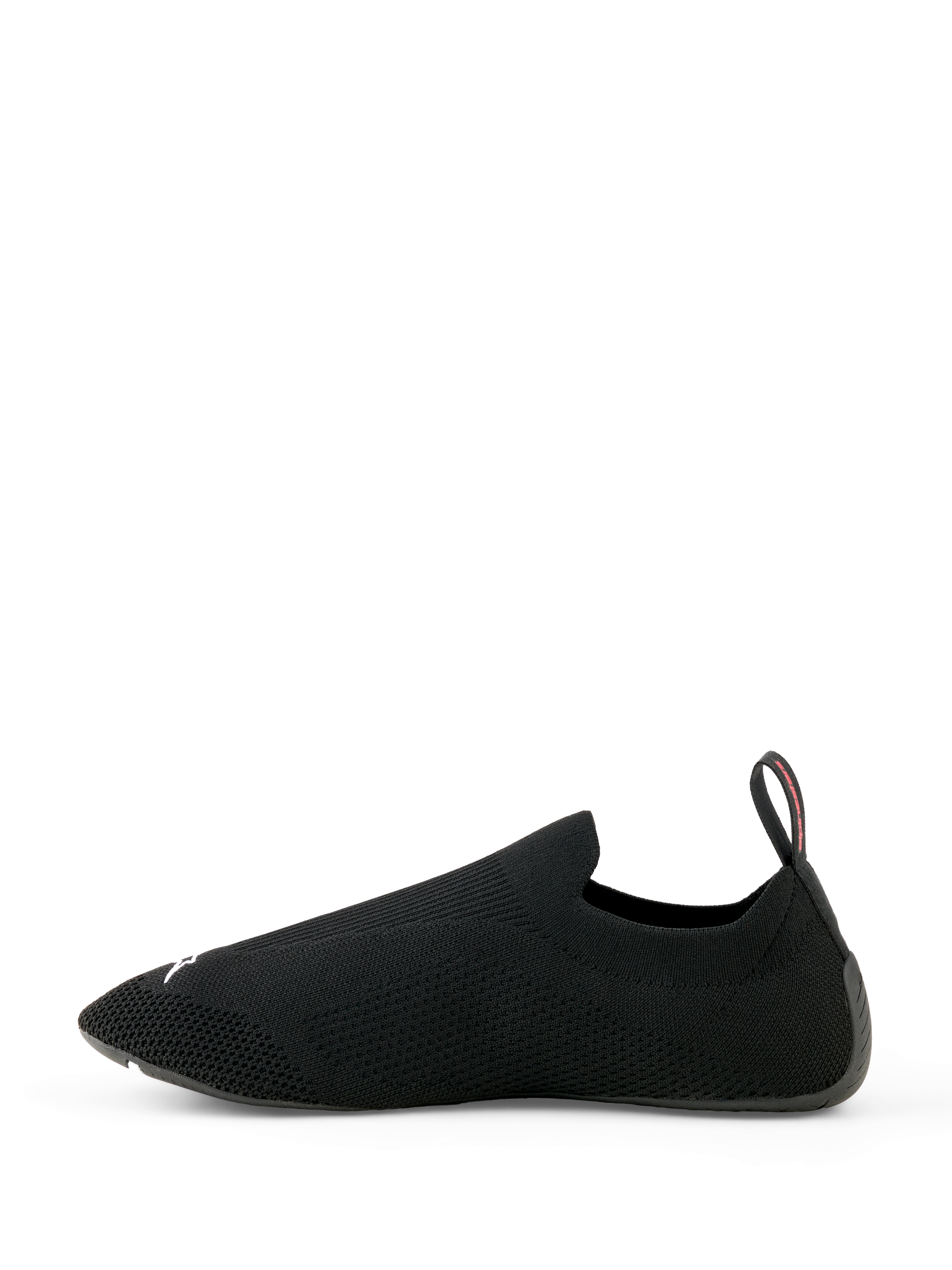 Alpinestars Tech Gaming-sko, sim-racing-fodtøj, sort, sømløs strikket strækoverdel, ultratynd gummisål, bagerste trækstrop med rød detalje, letvægts sokkelignende design til simulator-racing ydeevne