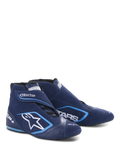 Alpinestars SP+ sko, racingsko til motorsport, ultramarinblå og lyseblå, high-top design i ruskind og læder, med stort hvidt stjernelogo og SP+-branding, aerodynamisk form til professionel motorsport