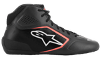 Alpinestars Tech-1 K Start V2 sko, kartingsko, asfaltsort og neonorange, sideprofil med mikrofiberoverdel med laserperforeringer, hvidt Alpinestars-logo med orange omrids og sorte snørebånd