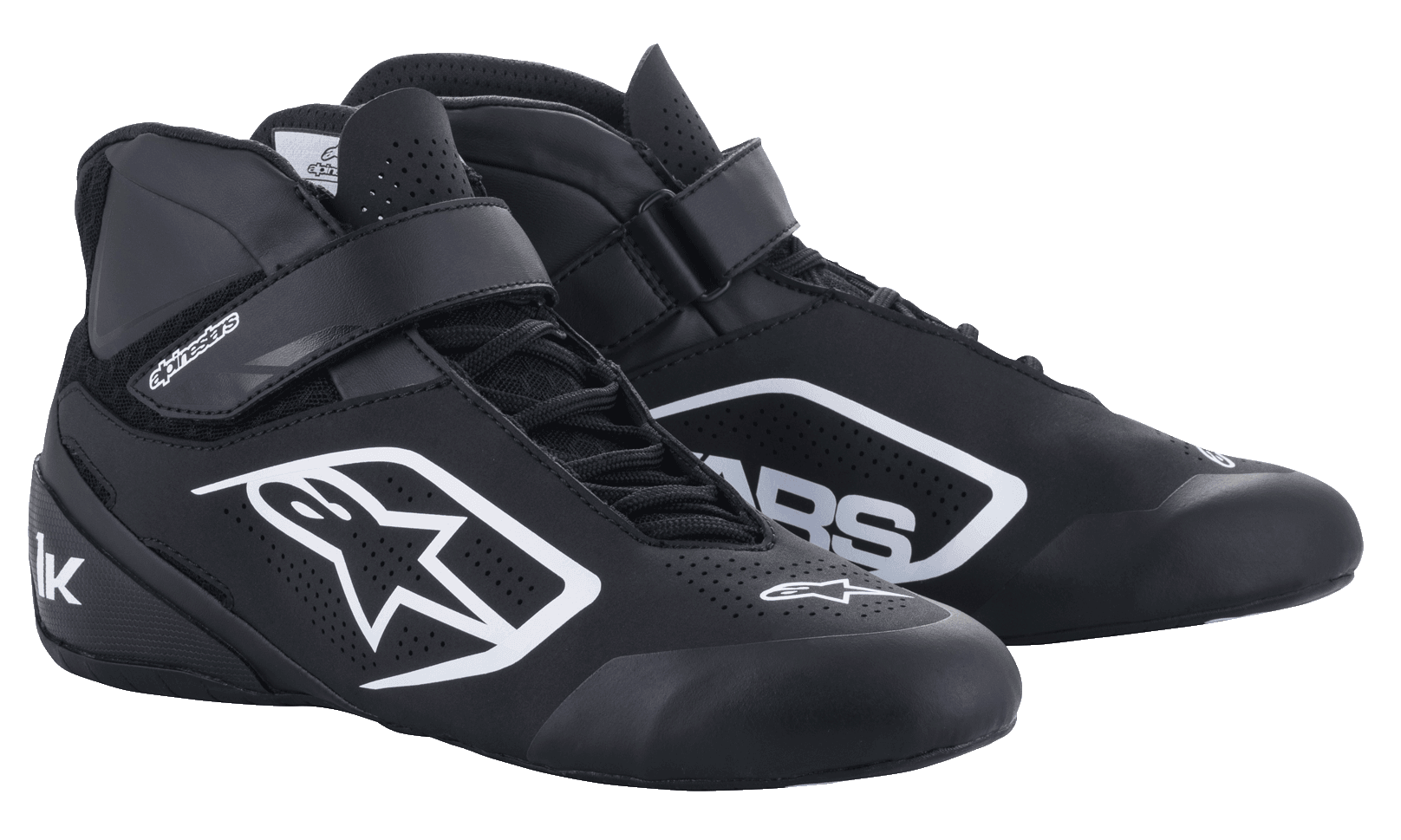 Alpinestars Tech-1 K V2 herre-kartingsko, sort og hvid, perforeret nubuck-mikrofiber med dobbelt lukkesystem til karting