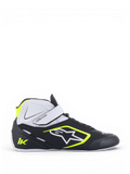 Alpinestars Tech-1 K V2 Shoes, Men's Karting Racing Shoes, Black, White and Yellow Fluo, lightweight microfiber construction with dual closure system and high-grip Formula 1 spec rubber sole.