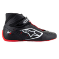 Alpinestars Tech-1 KX V3 sko, karting racingsko, sort, hvid og rød, sideprofil med sømløs termosvejset konstruktion, stort hvidt logo på siden, high-top design med velcrostrop og tynd rød gummisål