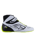 Alpinestars Tech-1 KX V3 sko - FIA, kartingsko, sort, hvid og fluorescerende gul, slank sideprofil med hvid termosvejset overdel, sort hælkappe med KX-logo, fluorescerende gul sål og snørebånd, professionelt motorsportdesign til karting